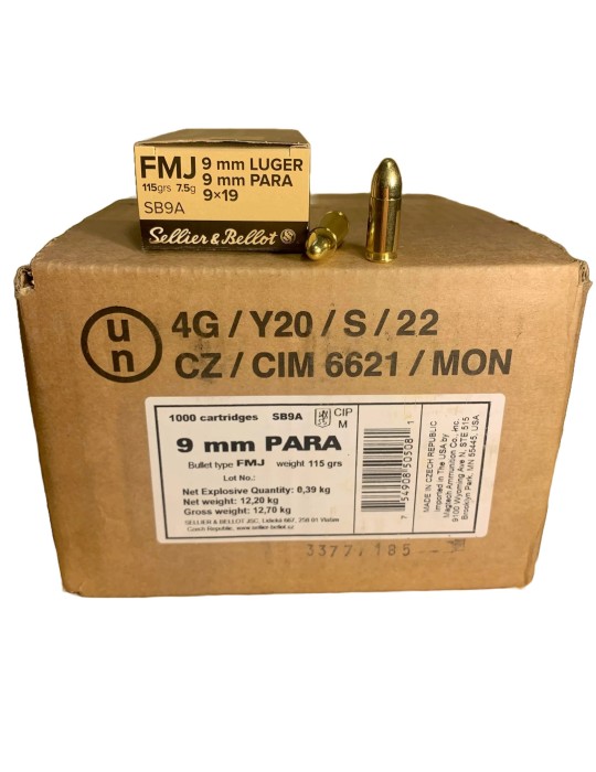 S&B 9mm 115 gr FMJ - 1000 Round Case S&B 9mm 115 gr FMJ - 1000 Round Case